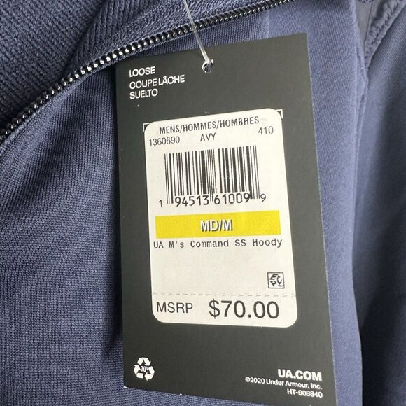 Under Armour Men's Command Short Sleeve Hoodie Navy Blue NEW Mens Medium - Picture 3 of 4
